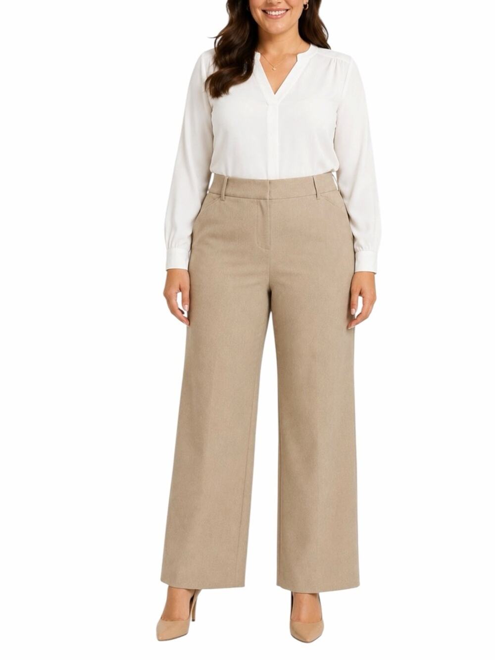 C. EST 1946 Curvy Dress Pants Women’s 22WP Wide Leg Stretch Tan Workwear Plus